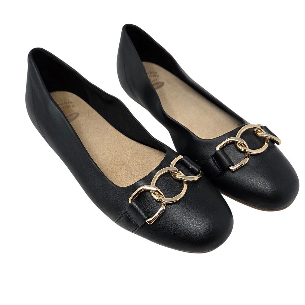 Dr. Scholl's Black Faux Leather Slip On Wexley Adorn Ballet Flats Size 7.5 M